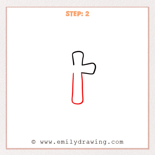 how to draw a cross with wings - The cross now has a longer vertical arm added, ending in a rounded capsule-like bottom.